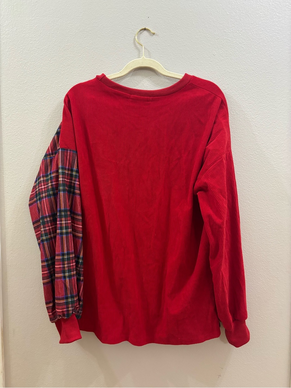 Southern Grace Red Patchwork Pullover with Plaid & Leopard - Picture 3 of 4